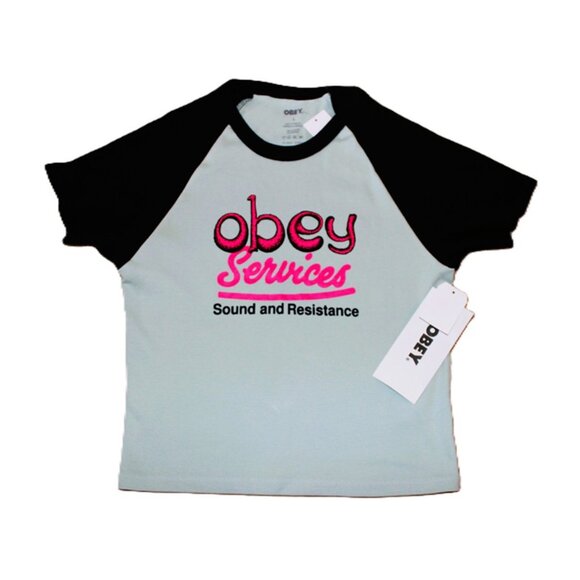 nwt OBEY Services Graphic Stevie Baby Tee in Surf Spray - Size L - Picture 11 of 14